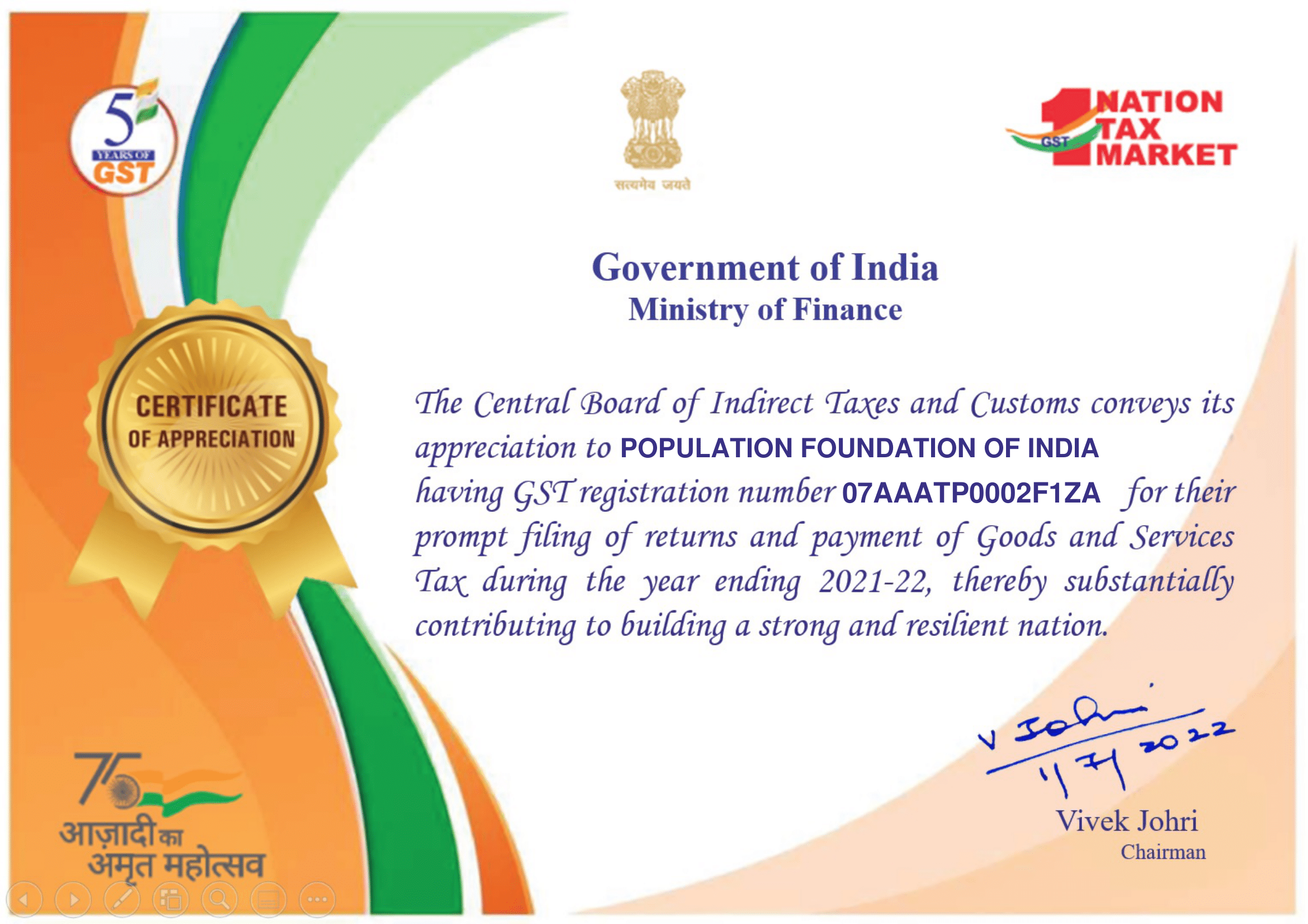 Certificate Of Appreciation For Timely Filing Of Returns And Payment Of 